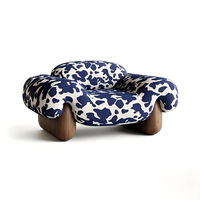 Nouveau modèle 2026 : Fauteuil individuel avec accoudoirs et base en bois massif, revêtement doux, style artistique, pour salon et détente
