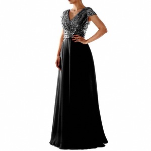 Robe de soirée longue en mousseline de soie à paillettes, col en V, rose, robe formelle d'été - Product Image 5