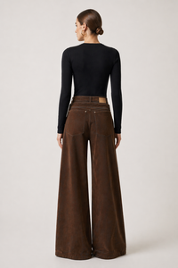 SHENGFU Jeans Denim <span class=keywords><strong>Donna</strong></span> Personalizzati OEM a Vita Alta, Gamba Larga, Stile Hiphop, Vestibilità Ampia, Effetto Vintage Marrone, con Fibbia Impilabile - Product Image 2