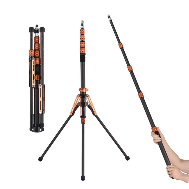 220cm/86.6in Portable Tripod Stand Photography Light Stand Carbon Fiber 5-section Adjustable 5kg/11lbs Load Capacity