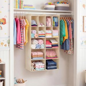 Organizador de armario colgante con 14 compartimentos de tela no tejida para almacenamiento de ropa en el dormitorio con 3 ganchos - Product Image 2