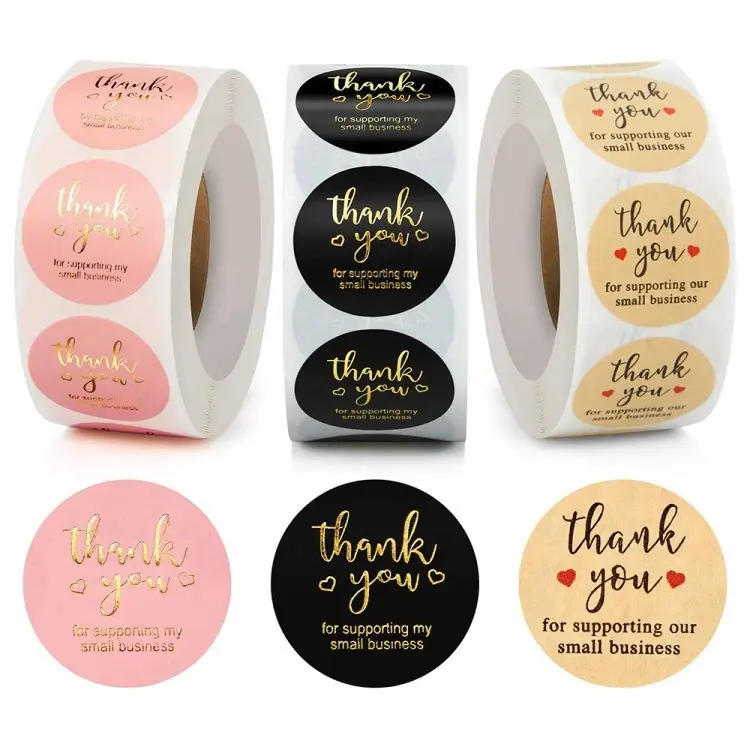 thank you for support my small business custom black pink white foil thank you stickers
