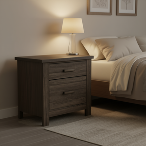 Mesita de Noche de Madera con 2 Cajones, Diseño Rústico Moderno, Mueble de Dormitorio Ecológico para el Hogar - Product Image 2