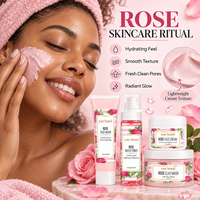 Ensemble de soins de la peau coréen en marque propre avec vitamine C et acide hyaluronique, sérum éclaircissant pour le visage à la rose pour unisexe
