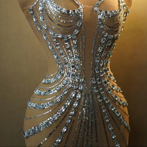 Women's Sparkling <b>Sequined</b> Rhinestone Spaghetti Strap Dress Fashion - Product Image 3