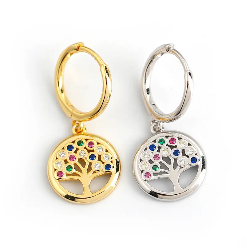 आईएनएस प्यारा नई 925 स्टर्लिंग चांदी के गहने हीरे दुनिया पेड़ के आकार कान की बाली सोना मढ़वाया घेरा कान की बाली महिलाओं के लिए