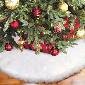 OurWarm-กระโปรงต้นคริสต์มาสขน Faux สีขาว,ตกแต่งวันหยุดหรูหรา,48 ",สีขาว
