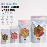 Sacs en Mylar holographiques personnalisés, résistants aux enfants, refermables, anti-odeurs, pochettes verticales pour l'emballage de bonbons, de collations et de thé