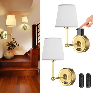 ชุดโคมไฟติดผนังแบบถอดแบตเตอรี่ได้ 2 ชิ้น สีทอง ปรับความสว่างได้ ชาร์จไฟได้ ไร้สาย พร้อมรีโมท สำหรับห้องนอน ห้องนั่งเล่น - Product Image 1