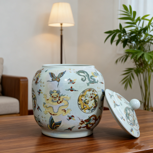 โถเก็บของเซรามิกจีนสีขาวขายส่ง ฝาปิดลาย<span class=keywords><strong>มังกร</strong></span> พร้อมแจกันเซรามิก - Product Image 3