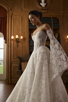 NYA0043 Gaun Pengantin A-line Renda Gading Kustom dengan Lengan Lepas Pasang, Gaun Pengantin Elegan Vestido De Novia