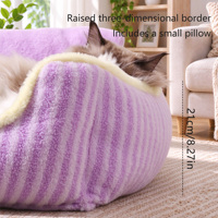 Coussin-lit pour animaux de compagnie en peluche rayée, doux et chaud en polaire, rectangle, pour chats d'intérieur et petits chiens, OEM ODM