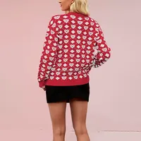 Pull en tricot jacquard à motif cœur Argyle pour femme, col rond, manches longues, coupe oversize, décontracté, personnalisable, grandes tailles