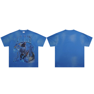 T-shirt à manches courtes KingSen OEM Street Hip-hop 100% coton, coupe ample, col rond, tissu tricoté imprimé en sérigraphie écologique - Product Image 1