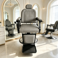 Fauteuil de barbier moderne gris en PU, robuste, hydraulique, inclinable, avec appui-tête et repose-pieds