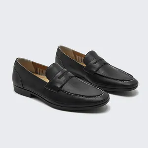 Nouveau style personnalisé de chaussures de bureau pour hommes en cuir de luxe noires souples à enfiler