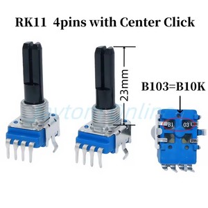 Potentiomètre de mixage RK11 4 broches Flx6 Ddj400 <span class=keywords><strong>Pioneer</strong></span> DJ avec clic central, point central, B103 B10K, longueur d'arbre de 23 mm - Product Image 1