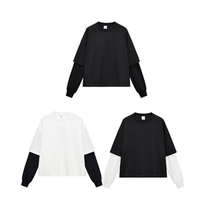 Camiseta Personalizada de 280 g/m², Estilo Americano Y2K, Divertida, Estampada, con Parches, de Doble Capa <span class=keywords><strong>y</strong></span> Manga Larga para Hombre - Product Image 2