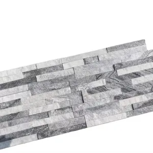 Alaska Grey Kwartsiet Platte Hoek Split Face Gestapelde Stenen Gevelbeplating Grootboek Paneel Natuurlijke Marmeren Stapel Stenen Panelen Project Leisteen
