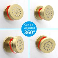 Jets de douche en laiton brossé doré, lot de 6, buses de massage spa, pomme de douche pluie 2 pouces, design moderne, douche murale