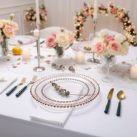 Assiettes de présentation rondes en verre transparent de 13 pouces avec bord doré et volants pour la décoration de table de mariage ou de dîner
