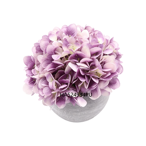 Grandes fleurs d'hortensia artificielles violettes dans un pot en pulpe de papier <span class=keywords><strong>gris</strong></span>, pétales doux, arrangement floral artificiel pour la décoration de bureau et de la maison - Product Image 2