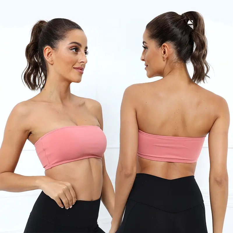 Women Strapless Bandeau Bra Padded Bandeau Tube Top Bra Fitness Gym Tops Sexy Sports Bra