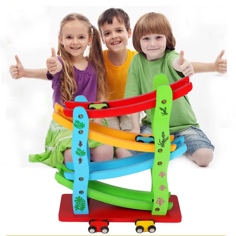 : Coche escalera de madera del coche juguetes niños de 4 Nivel de pista de juego de niños de Aprendizaje Temprano Juguetes