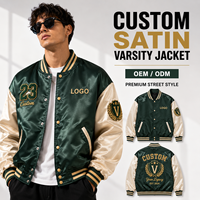 Veste de baseball en satin personnalisée pour hommes, veste bomber brodée avec logo personnalisé, OEM ODM, fournisseur de streetwear