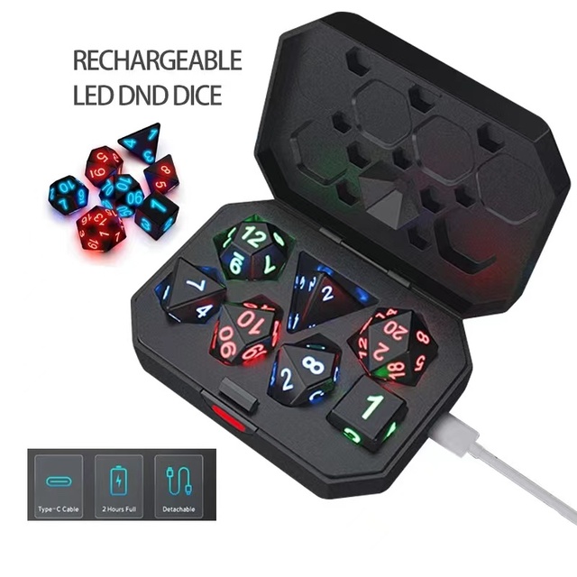 DND Light up Dungeons and Dragons 7pcs Per Set Board Game Dice Pixels the Rechargeable Electronic LED Dice