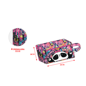 Estuche de lápices de EVA de gran capacidad con cuatro cremalleras con estampado de panda, lienzo bonito y material de PU para útiles escolares y regalos - Product Image 1