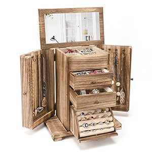 Wholesale 4-Layer Modern Solid Wood Multifunction Jewelry <b>Storage</b> Box OEM/ODM Custom Logo <b>Mirror</b> Multi-Compartment Organizer - Product Image 3