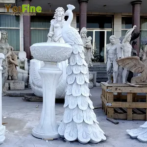 Outdoor Stone marble Carved Garden Urn peacock Planter Wholesale