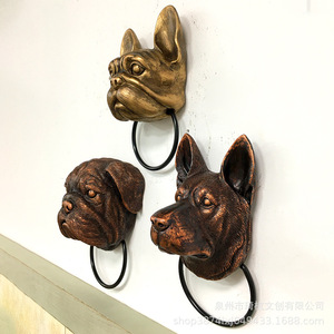 Juego de 4 golpeadores de puerta con cabeza de animal, de resina sintética, decoración para el hogar, montaje en pared, diseño de murciélago y perro, estilo tradicional - Product Image 3