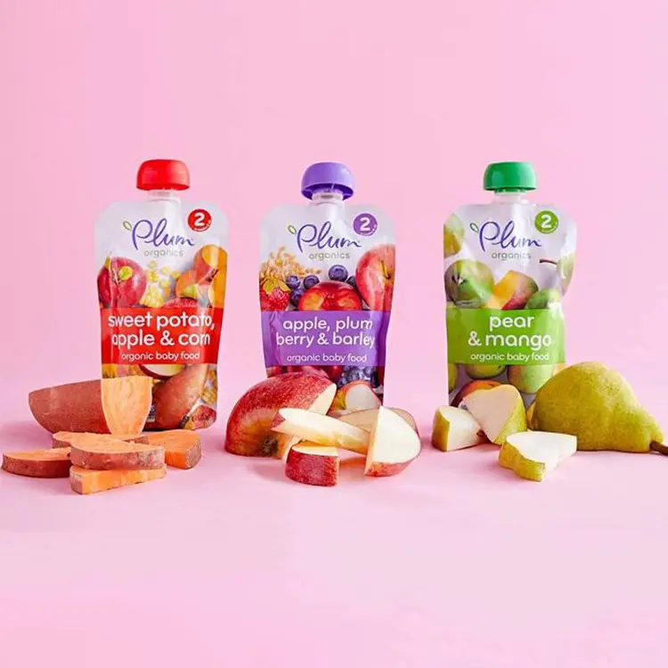 Personnalisé imprimé bio jus de fruits yaourt boisson côté bec sac doypack emballage réutilisable presser bébé sachets de nourriture avec bec