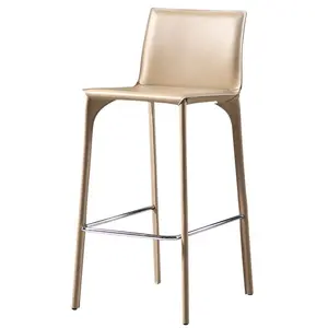 Modern minimalist high back hard chair bar iron tube chair restaurant living room saddle leather bar chair