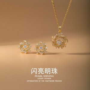 Parure de bijoux en cuivre nacré brillant, motif floral, sertissage griffe, pour soirée, boucles d'oreilles et collier de luxe pour femme - Product Image 1