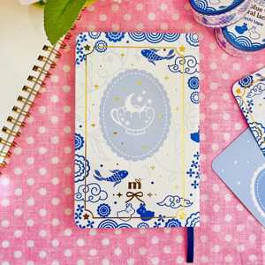 Carnet A6 LABON bleu floral en similicuir avec dorure à chaud, 192 pages, bordure dorée, carreaux quadrillés, agenda <span class=keywords><strong>de</strong></span> papeterie avec poche arrière - Product Image 6
