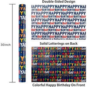 Happy Birthday <b>Wrapping</b> <b>Paper</b> Roll 17 Inch X 16.5 Ft Double Side Colorful Gift Craft <b>Paper</b> Reversible - Product Image 6