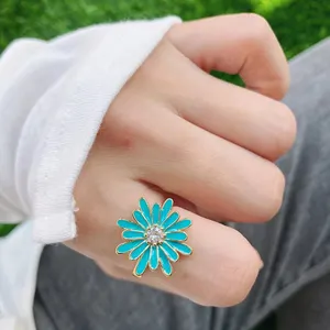 Fashion Color Hot selling neon color flower jewelry ring for women brass with enamel plated finger rings size Simple desig