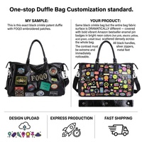 Sac de voyage en PU froissé avec patch brodé en chenille personnalisé, compartiment à chaussures séparé pour articles secs et humides, sac de week-end multifonctionnel