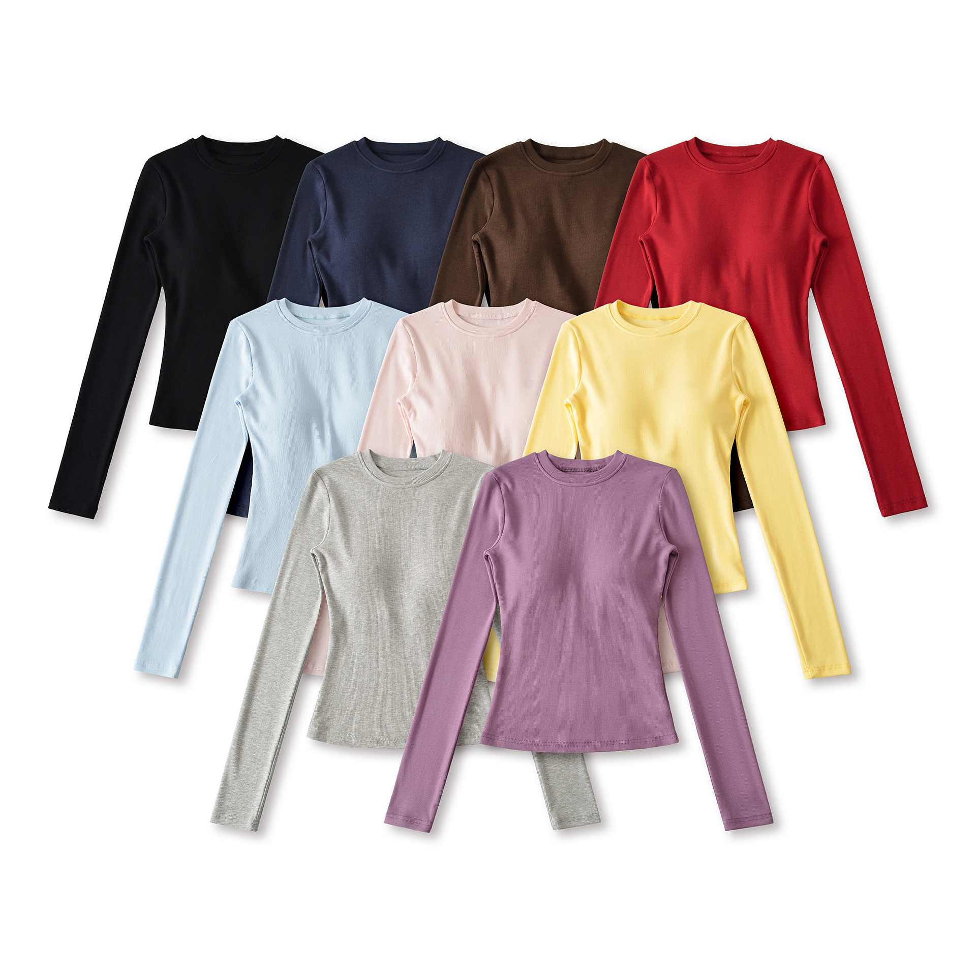 Autumn Women's Lightweight Breathable Built-in Bra Slim Fit Round Neck Long Sleeve Yoga T-Shirt