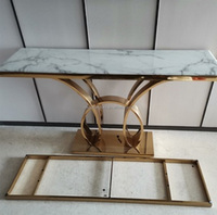 Table console de haute qualité avec plateau en marbre, base en forme de papillon dorée de luxe, table décorative pour salon, chambre à coucher, coiffeuse