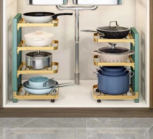 New Kitchen Counter Cabinet pan shelf Organization Storage Pot Rack Adjustable Pot Lid Organizer Holder