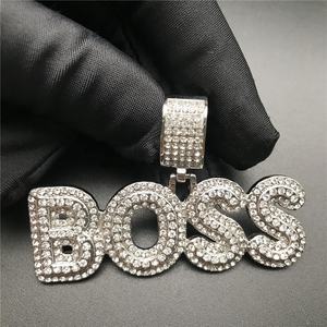 Beiyan produk baru mode hip hop berlian <span class=keywords><strong>boss</strong></span> alfabet huruf liontin baja tahan karat - Product Image 5