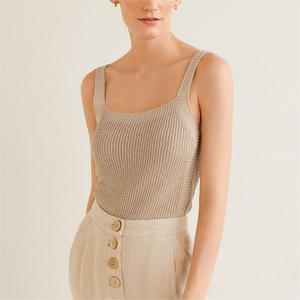 Top Corto Tipo <span class=keywords><strong>Chaleco</strong></span> de Punto Personalizado para <span class=keywords><strong>Mujer</strong></span>, Color <span class=keywords><strong>Beige</strong></span>, Estilo Halter, Fabricante 2026 - Product Image 1