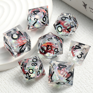 Juego de dados DND de resina con núcleo líquido de patrón de dragón, dados poliédricos de borde afilado de 7 piezas para D & D <span class=keywords><strong>RPG</strong></span> - Product Image 5