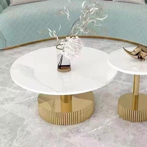 Moderno elegante tavolino da caffè funzionale in acciaio inossidabile MDF colonna romana durevole soggiorno mobili combina stile - Product Image 3