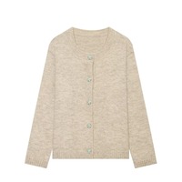 Nouvelle Collection Automne Hiver 2026 – Cardigan Cape en Maille Beige pour Femme avec Nœud Papillon Vert Menthe et Boutons, Pull Élégant à Manches Longues Tressé – Vente en Gros