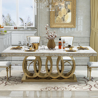 Ensemble Table à Manger Rectangulaire de Luxe avec 6 Chaises, Table de Salle à Manger Plateau en Marbre, Tables de Banquet pour Cuisine, Mariage et Usage Domestique